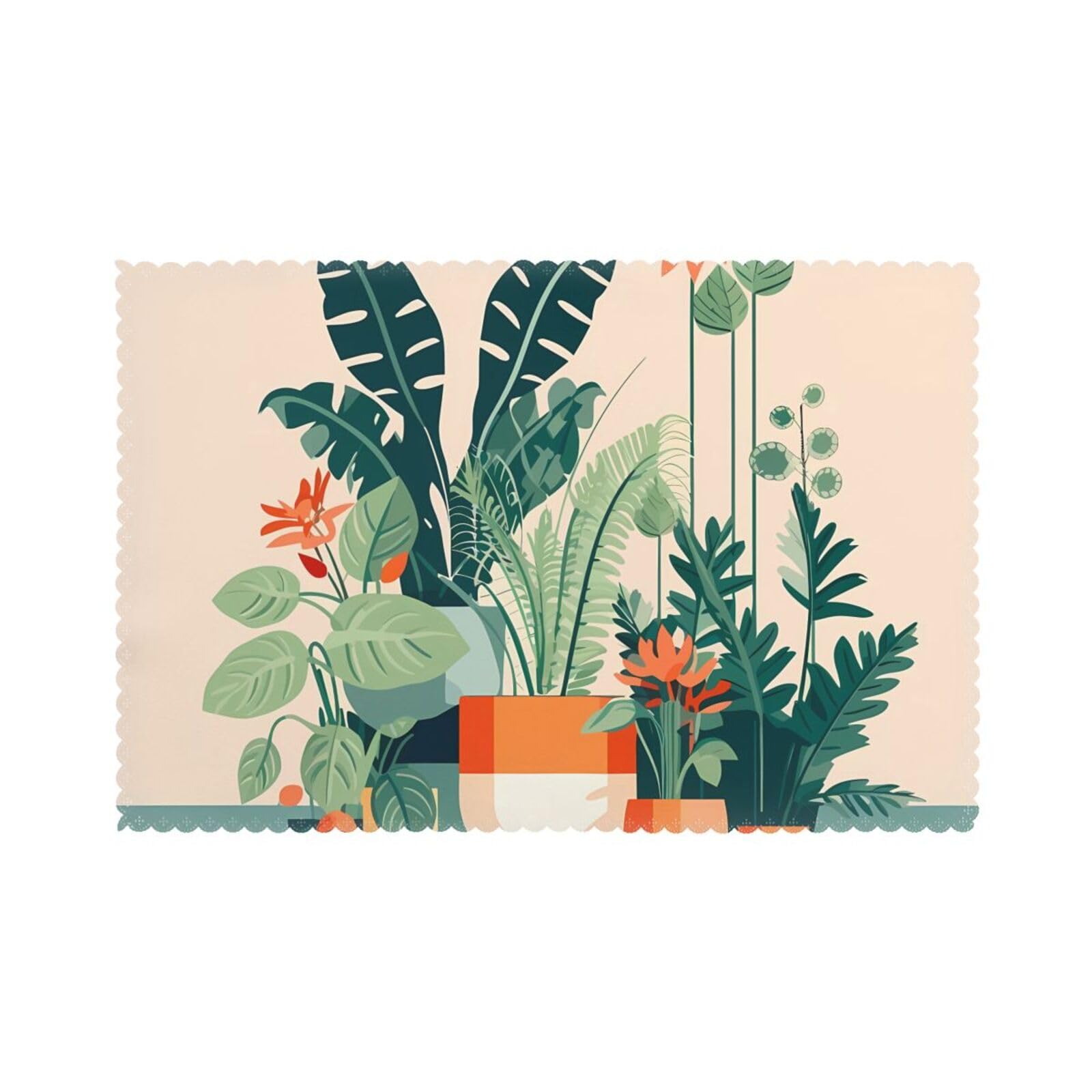 Cartoon small green plant Placemat set of 6, oil-proof and insulated dining table placemats, washable and wipeable.