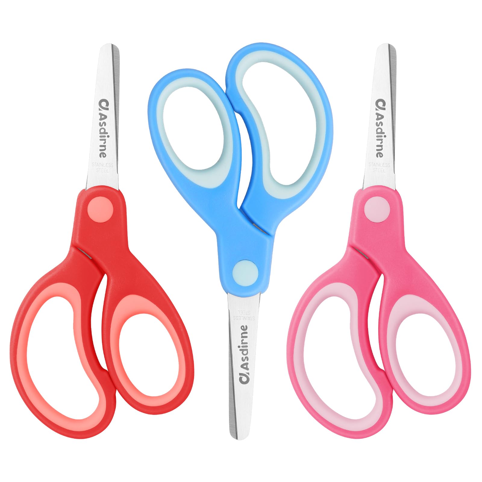 Asdirne Kids Scissors with Blunt Tip, Stainless Steel Blades and Soft Grip, Great for Home and School, Assorted Color, 13.5cm, 3 Pack