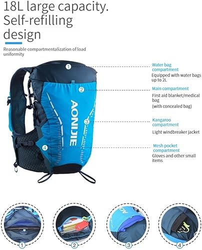 Miniatura 2 de AONIJIE Chaleco de hidratación ligero de gran capacidad de 18L con 14 bolsillos, mochila para correr, senderismo, camping y ciclismo