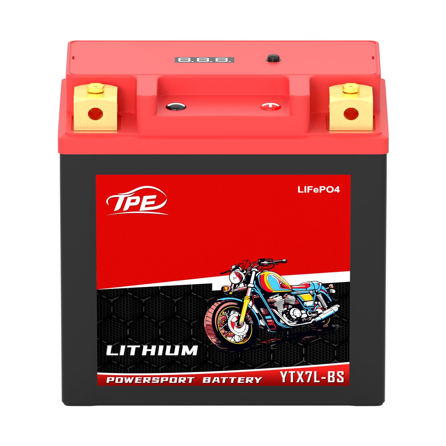 TPE 12V Lithium Motorcycle Battery YTX7L-BS 4AH 320CCA with Smart BMS & LCD Display LiFePO4 Engine Start Battery for Motorcycles ATVs