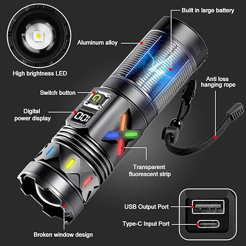 Miniatura 8 de VASTFIRE Linterna recargable de 10000 lúmenes altos, linternas LED superbrillantes de 50 W, haz de 5000 pies y linterna de mano de alta potencia de