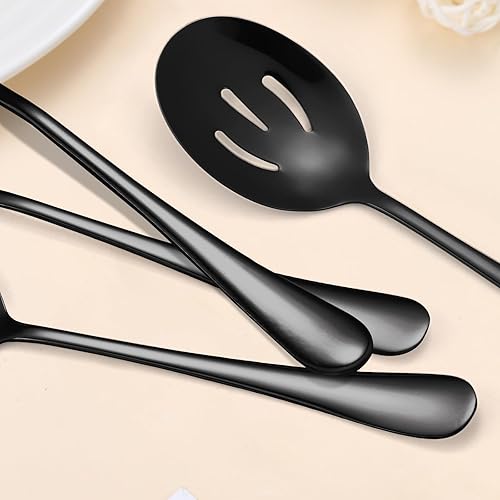 Miniatura 4 de Juego de utensilios negros para servir de 10 piezas de acero inoxidable para cocina, catering, incluye cucharas grandes y cucharones, espátula de