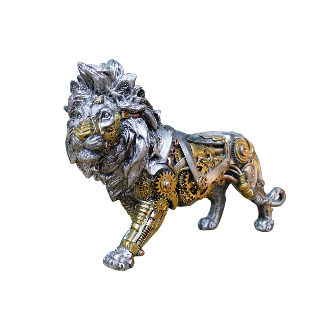 Gifts Direct 2 U Silver Lion Ornament Steampunk Design Medium Gold Resin Animal Big Cat Sculpture