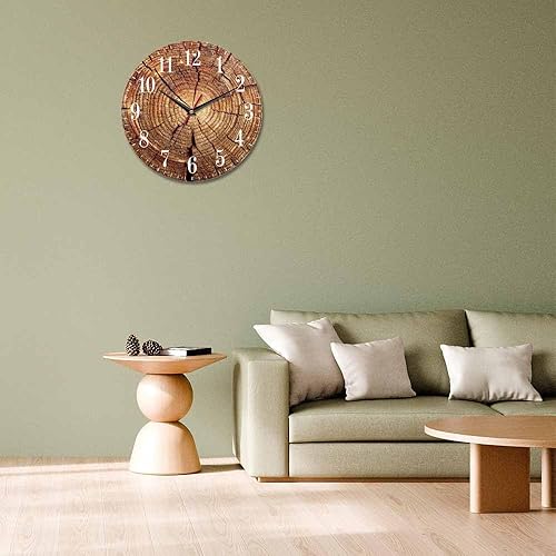 Miniatura 7 de Mxocom Reloj de pared de grano de madera, patrón de grietas de raíz de árbol viejo, 10 pulgadas, silencioso, sin tictac, funciona con pilas, reloj