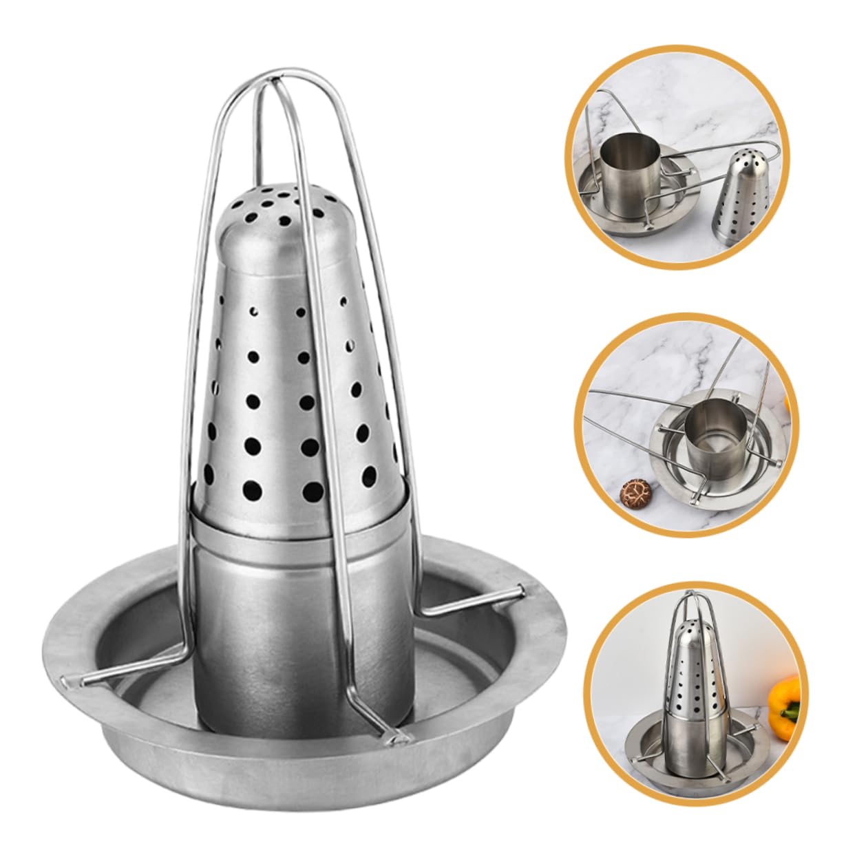 INOOMP Supporto Cottura Pollo Barbecue in Acciaio Inox, Griglia per Arrosti Leggera e Compatta per Barbecue all’Aperto
