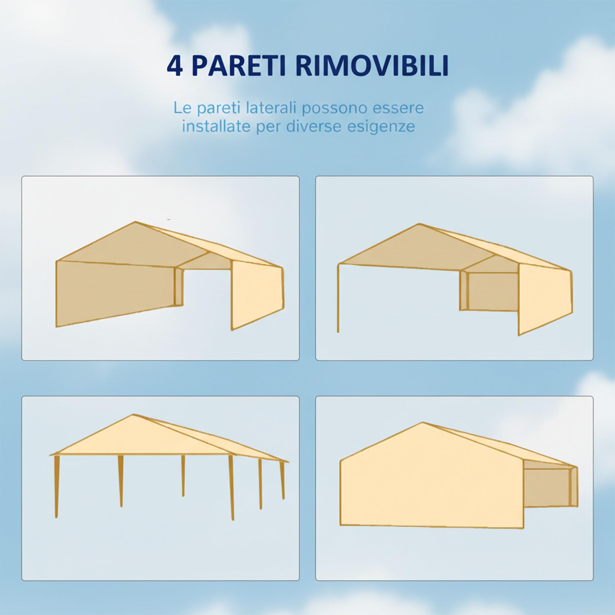 Outsunny Gazebo da Giardino per Eventi con Pareti Laterali Rimovibili, 4 Finestre e 12 Fori di Scarico, Gazebo da Esterno in Acciaio e Polietilene per Matrimoni, Feste, Giardino, Bianco
