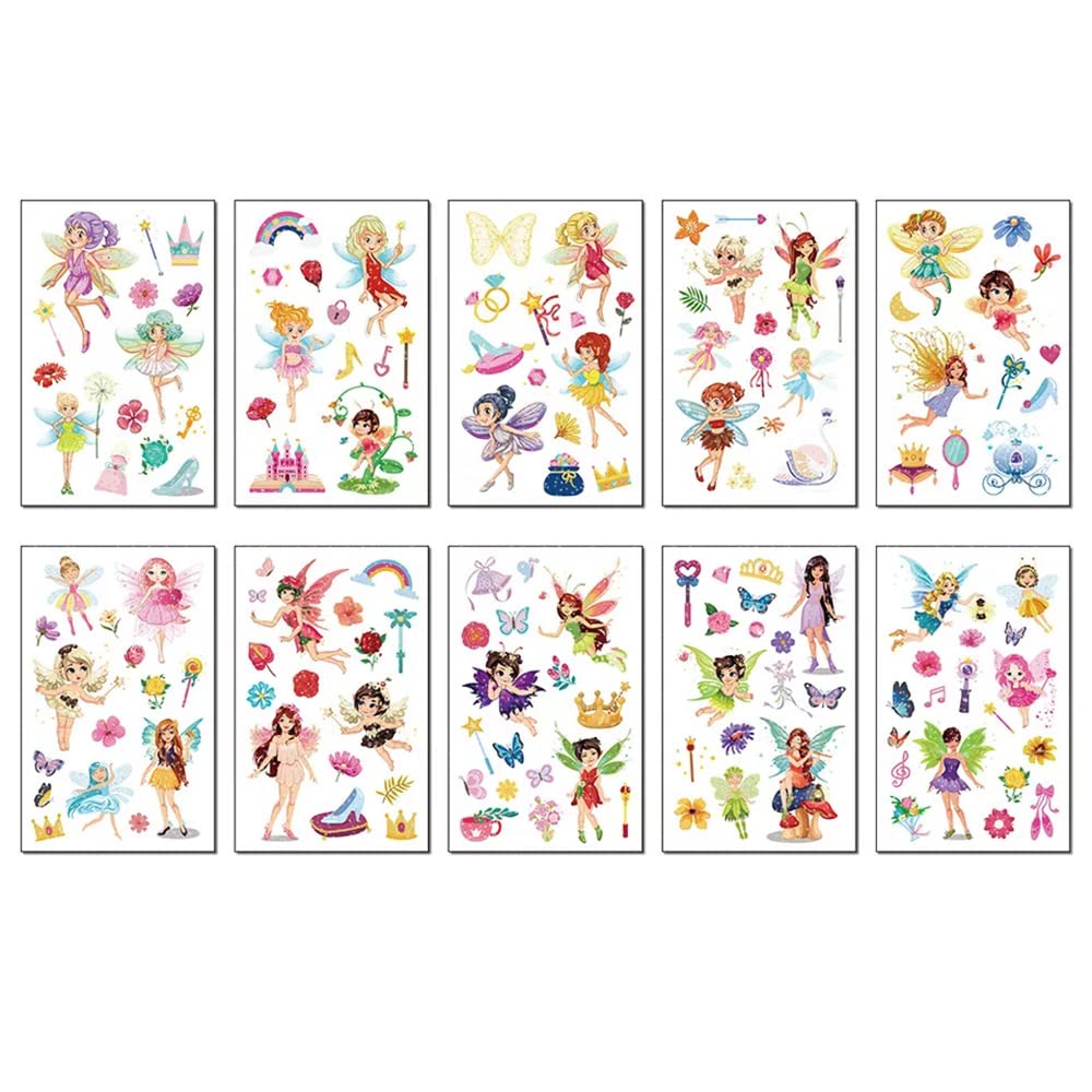 10PCS. Glitter Fairies Temporary Tattoo Stickers For Kids, Birthday Party Decorations, Party Supplies, Stickers for Face, Hands, Neck Size 12x7.5CM-image-26