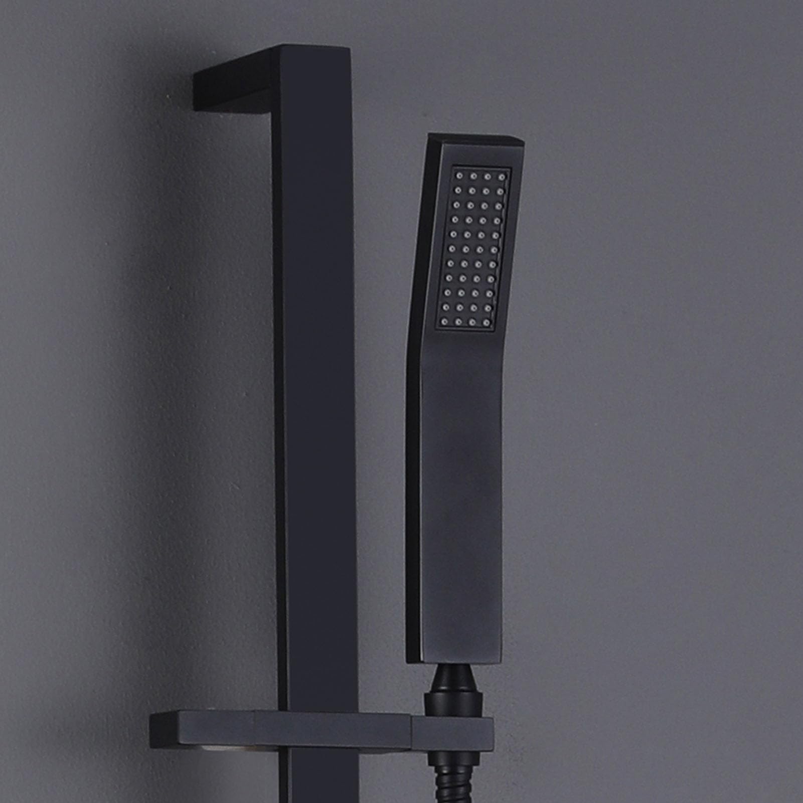 Cabezal de ducha de mano ajustable con acabado negro mate de acero inoxidable 304, barra deslizante de altura ajustable, incluye manguera y codo de salida de latón para una fácil instalación
