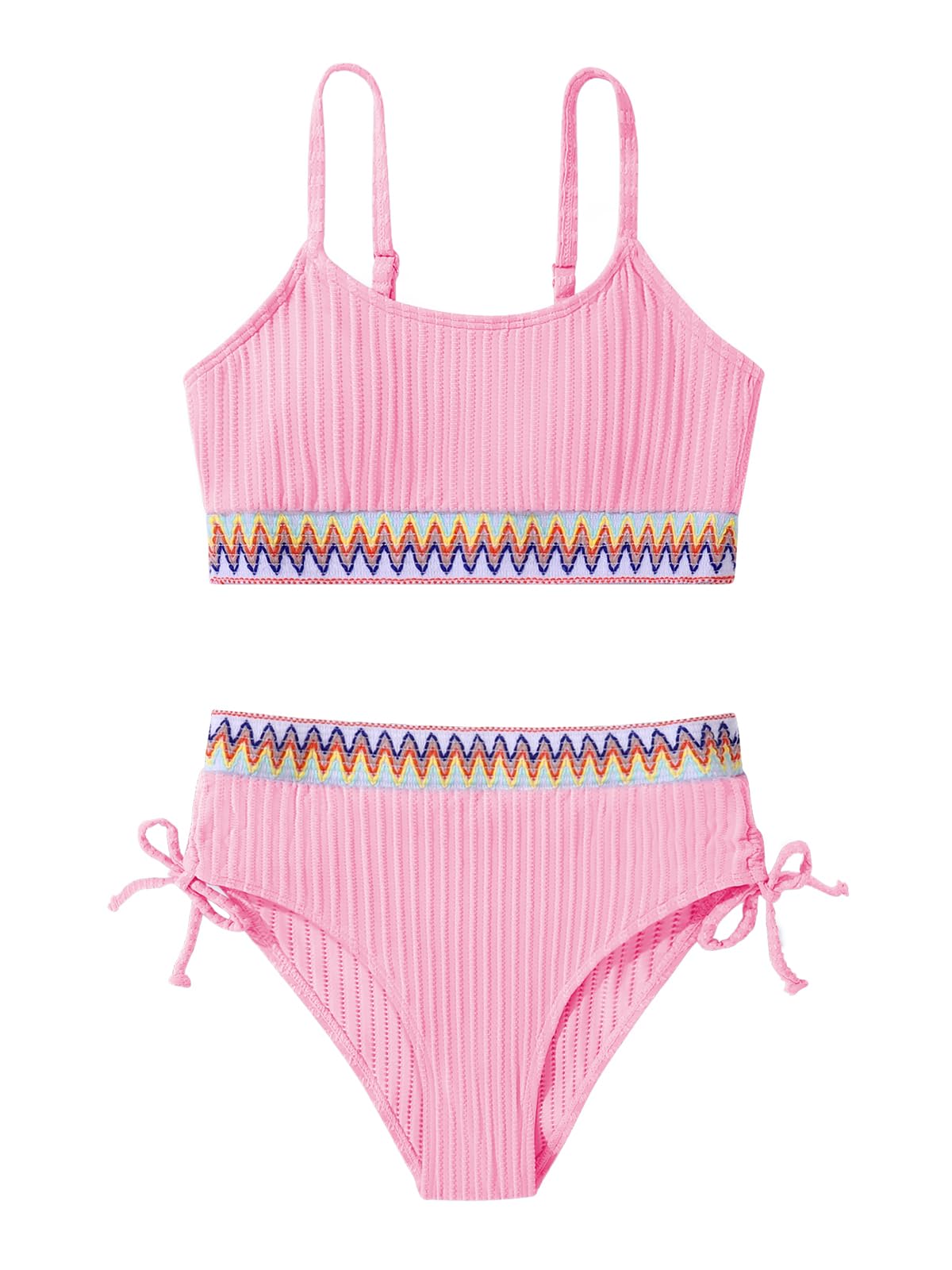 Patgoal Girls Swimsuits Teen Girls Two Piece Bathing Suit High Waist Bikini Set with Chest Pad Color Block Swimwear 9-16T