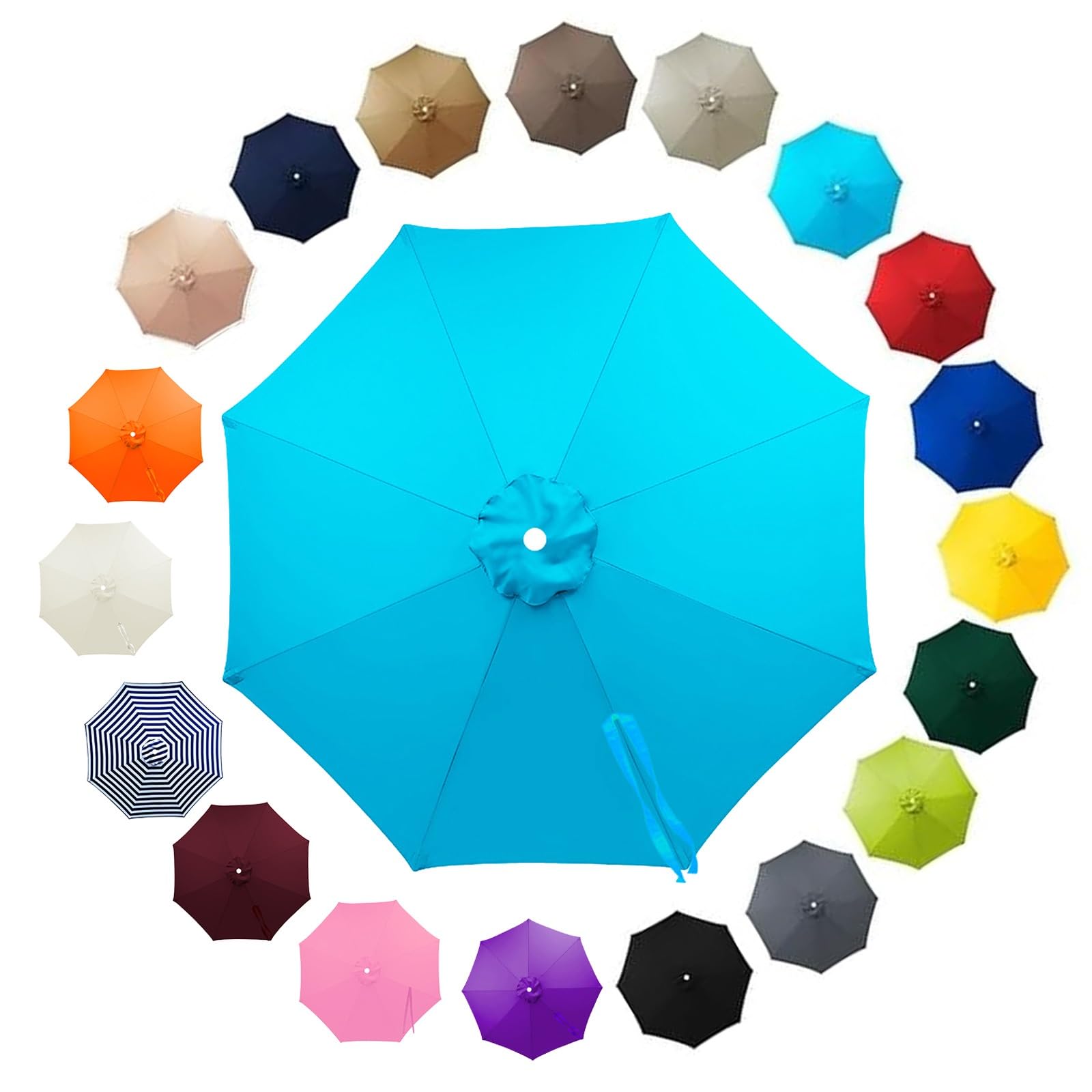 Outdoor Patio Parasol Replacement Canopy 2.5m 2.8m 3.30m 3.5m 6/8 Ribs, Fade Resistant Garden Umbrella Top Fabric Cover, Waterproof UV Protection Sunshade Cloth(Lake Blue,2.30m/8 Arms)