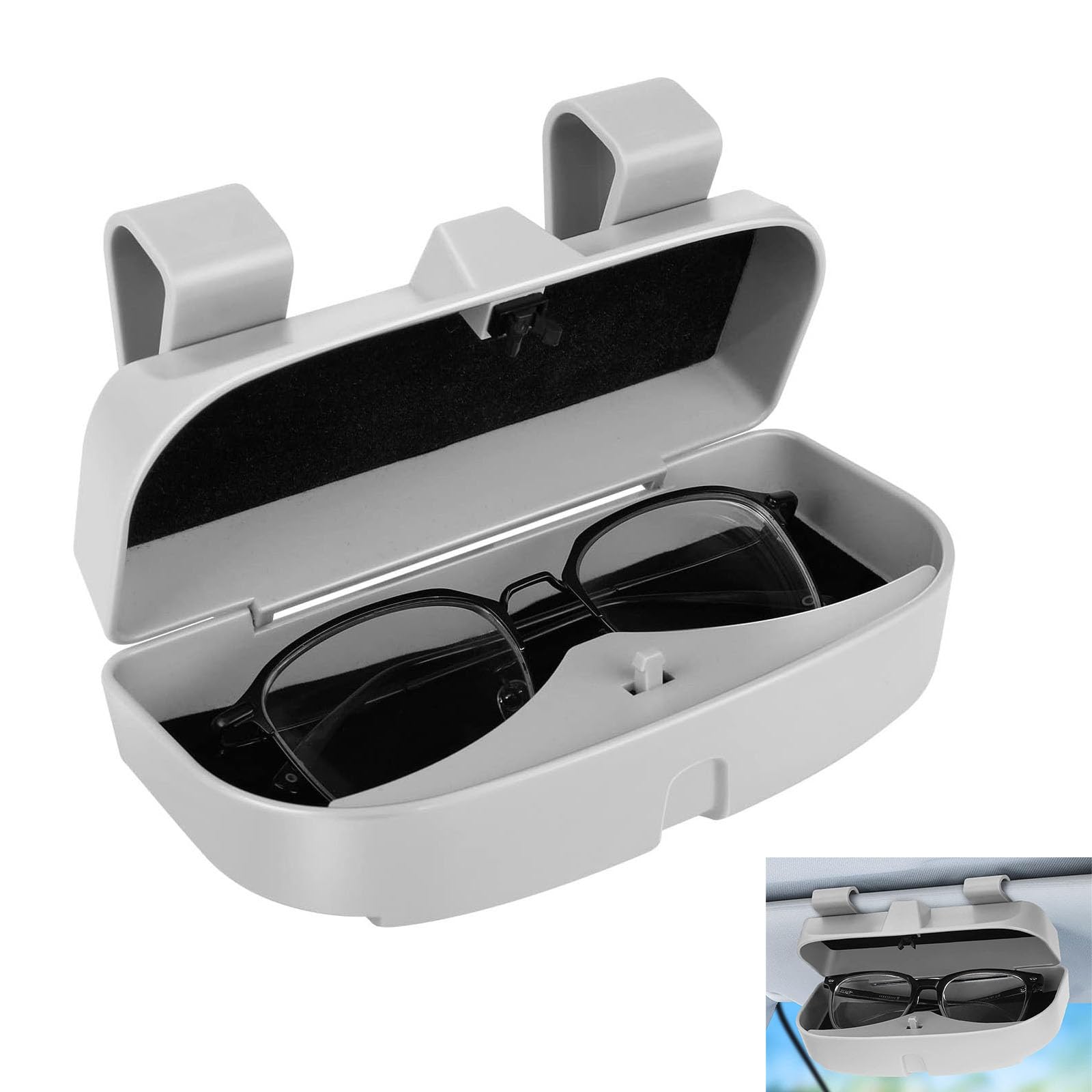 Joyzzz Car Visor Sunglasses Case, Car Glasses Box with Snap Clip Design, Universal Auto Eyeglasses Organizer Box, Auto Glasses Holder Protective Box for All Car Models (Grey)