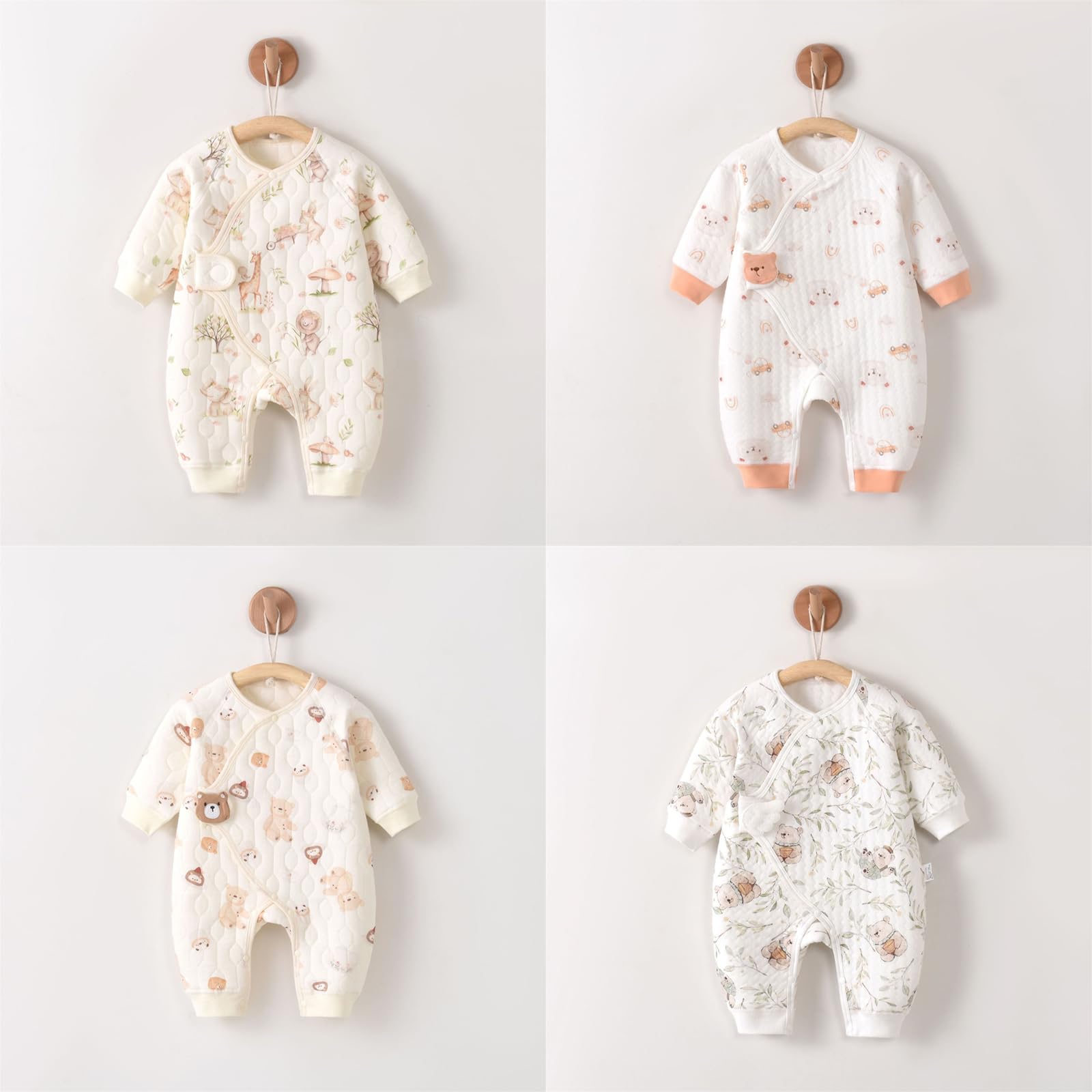 Mameluco infantil unisex para otoño e invierno, de algodón, acolchado, de manga larga, para recién nacidos de 0 a 1 meses