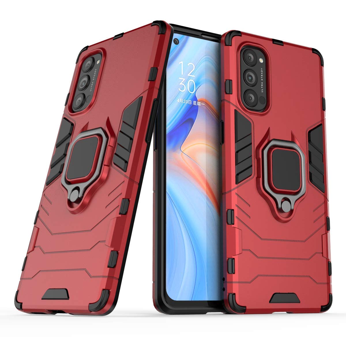 MRSTER Funda OPPO Reno4 Pro 5G, Armor Funda con 360 Anillo Soporte, Anti-Arañazos con Absorción de Choque Resistente Carcasa Protectora para OPPO Reno4 Pro 5G. HB Black