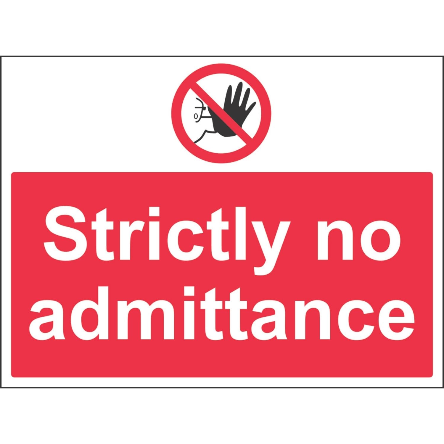 V Safety Strictly No Admittance Sign - 400mm x 300mm - Self Adhesive Vinyl