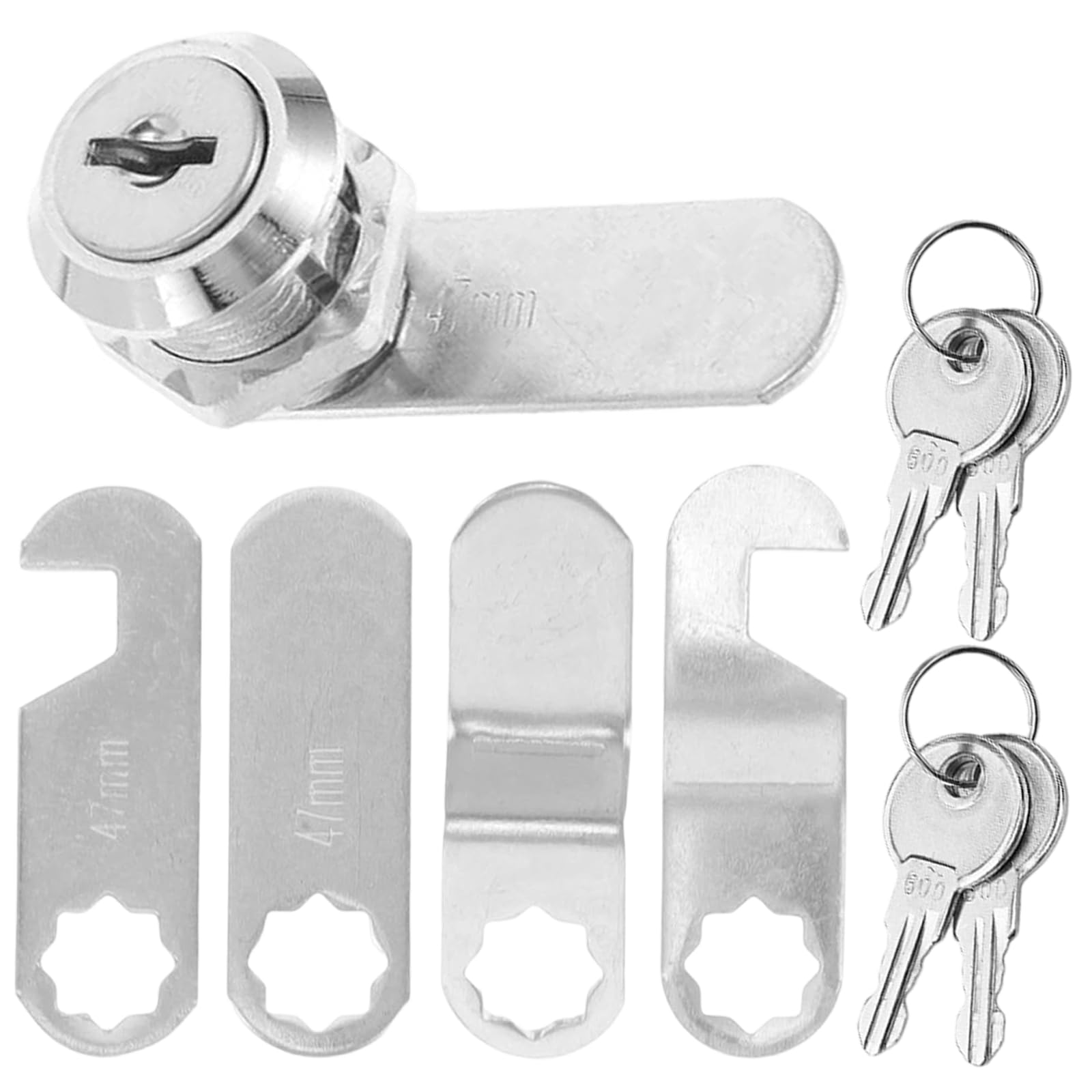Letterbox Lock, 16mm, 18mm Universal Cabinet Lock with 4 Different Locks Plate and 4 Keys, for Cabinets, Cupboards, Drawers, Furniture Doors, Post Boxes, Silver
