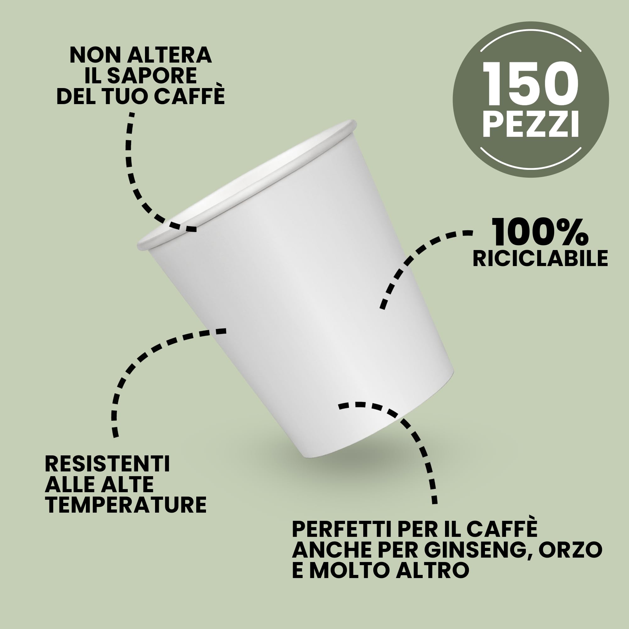 cubex professional Kit Caffè 450 Pezzi Formato da 150 Bicchierini in Cartoncino riciclabili da 75 ml, 150 Bustine di Zucchero e 150 Palettine in Legno 9 cm
