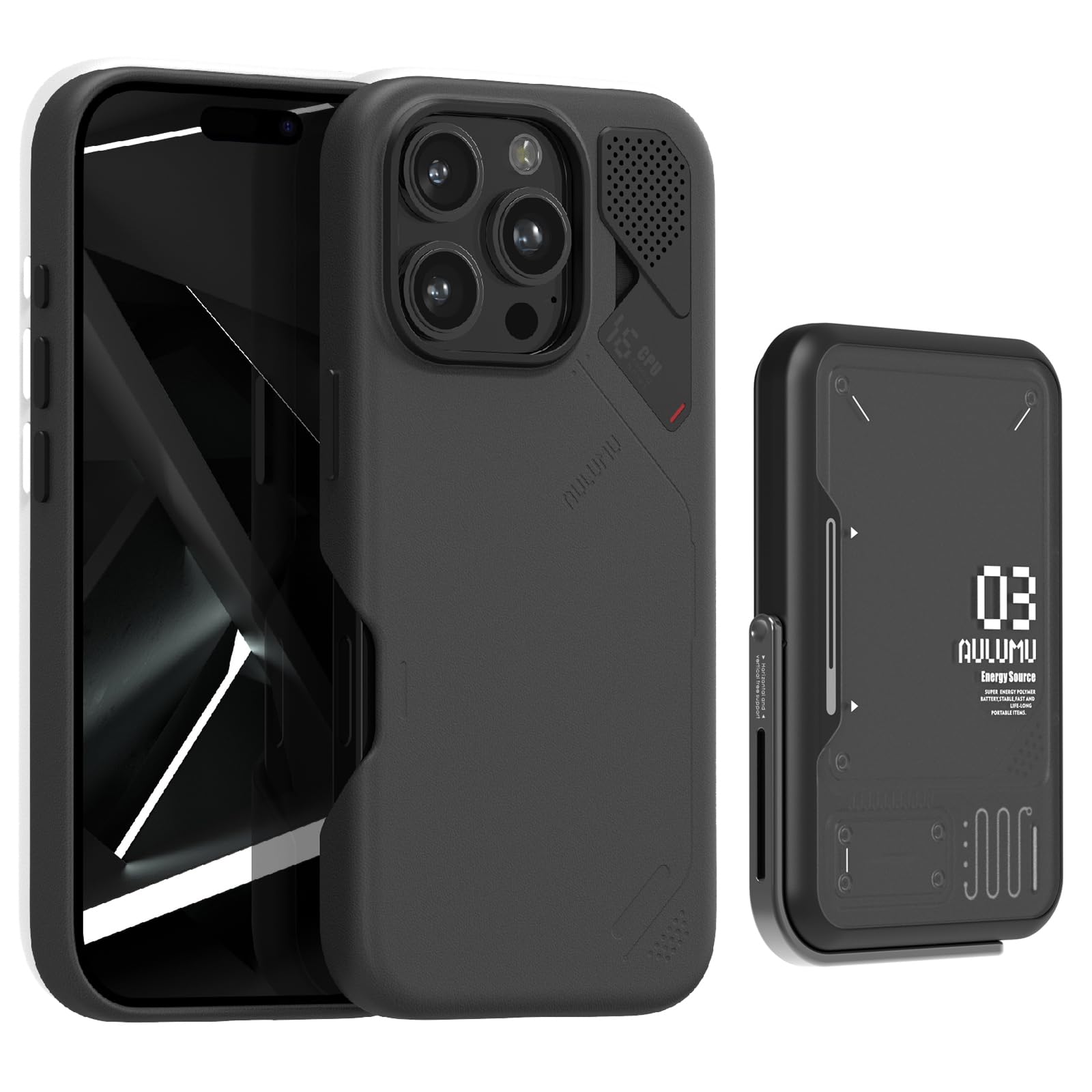 Aulumu A16 Vegan Leather + M03 Battery Pack for iPhone 16 Pro | Portable Charging Kit