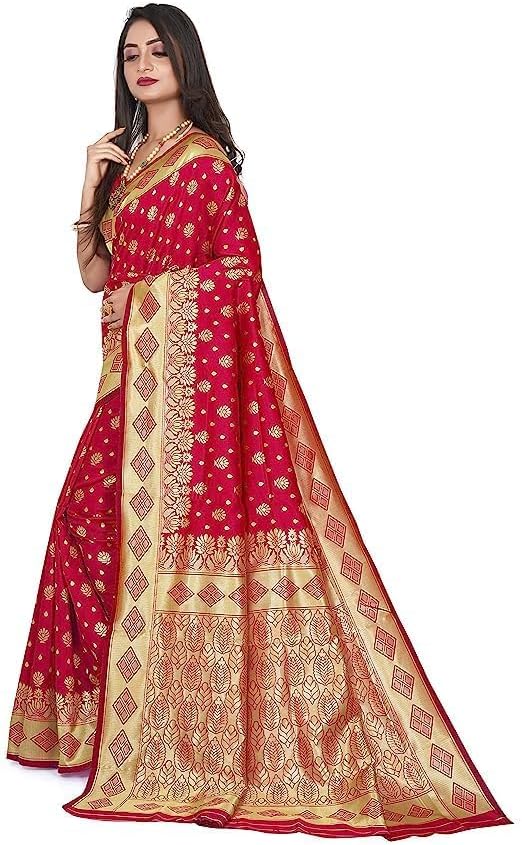 Women's Banarasi Saree Pure Kanjivaram Silk Saree Soft new ladies 2026 Design Wear Pattu Sarees Latest Cotton Party Sari collections With Blouse Piece for Wedding sadi (PARI 181)