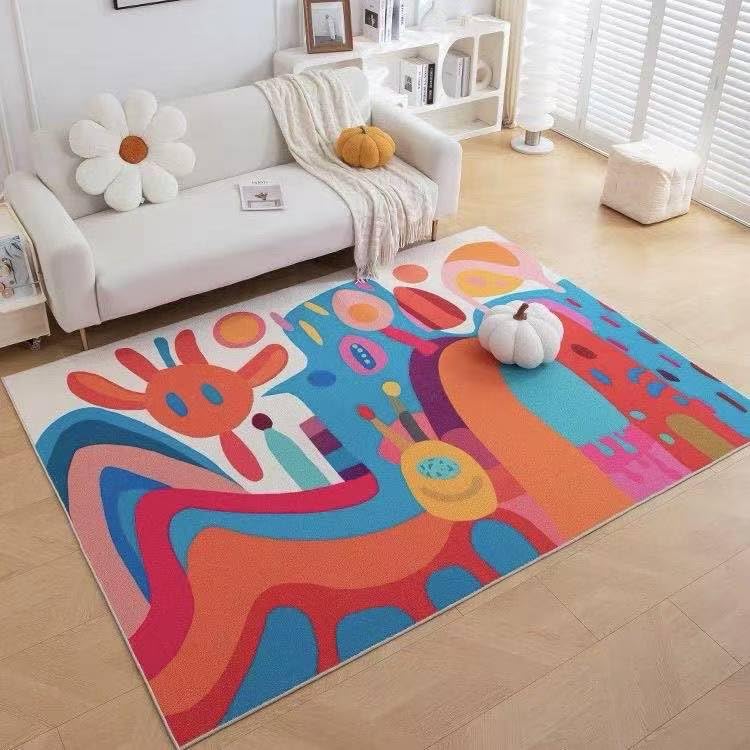 Tapis à poils courts bleu 150x240 cm lavable et antidérapant pour salon
