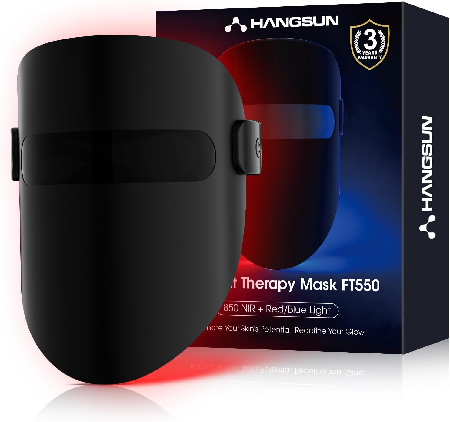 Hangsun LED Light Therapy Face Mask Cordless Red & Blue Light with 850nm Near-Infrared for Anti-Ageing, Acne & Skin Rejuvenation, Rechargeable for All Skin Types