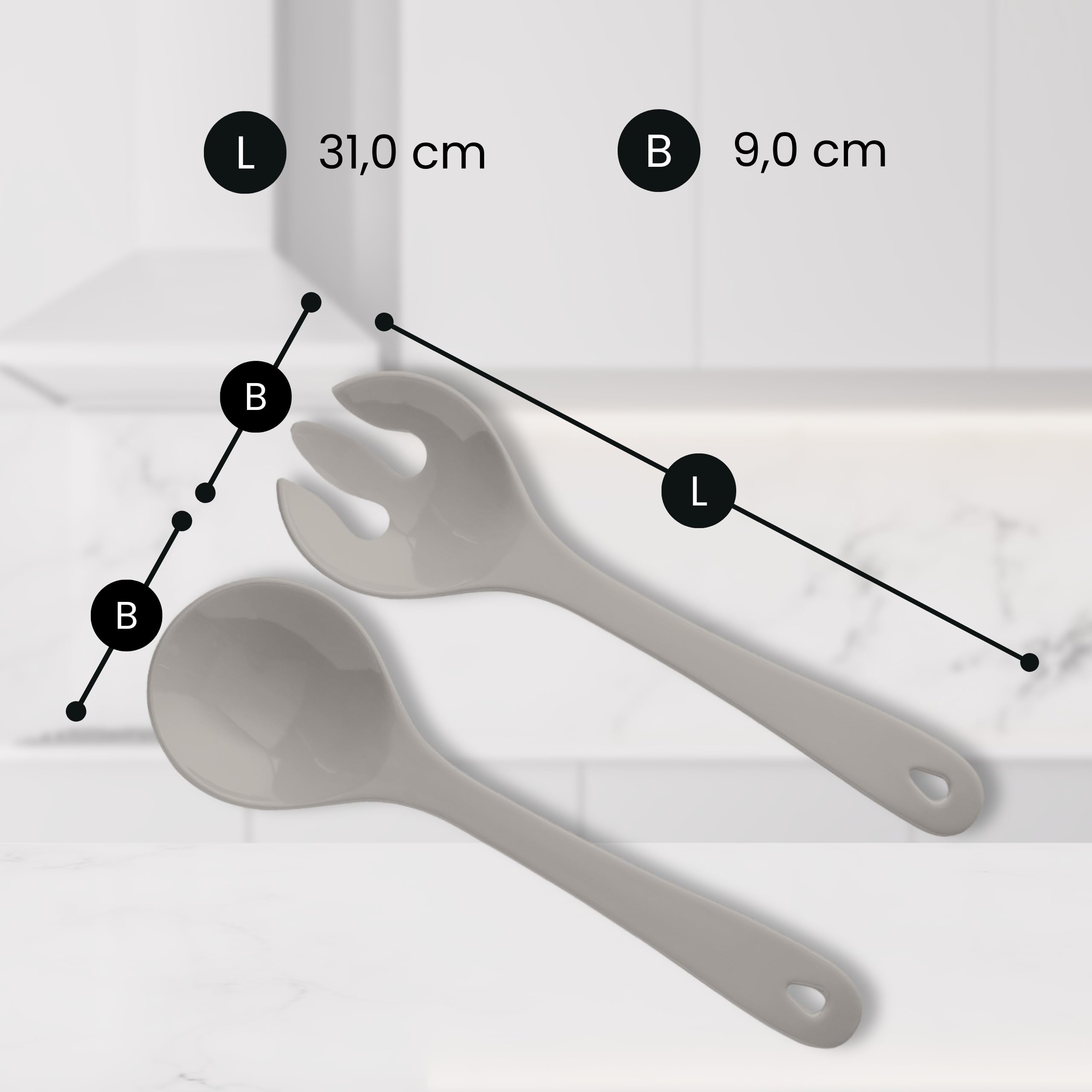 Spoddy Plastic Salad Servers (31 cm Large, Two-Piece, Light Grey) - Image 4
