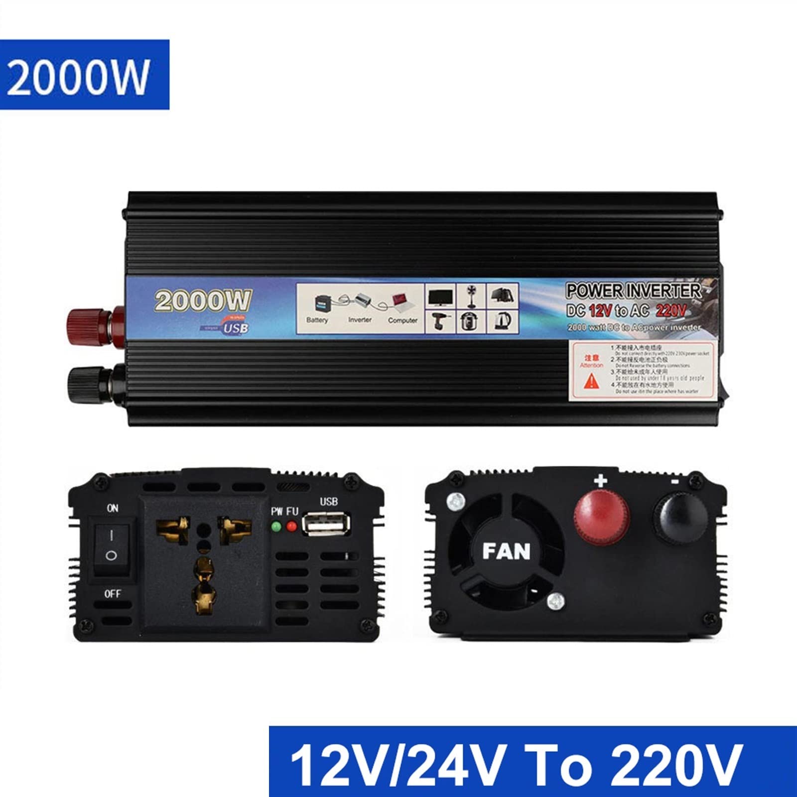 Falownik, Zmodyfikowany falownik sinusoidalny Adapter od 12 V do 220 2000 W samochodowy zasilacz awaryjny domu