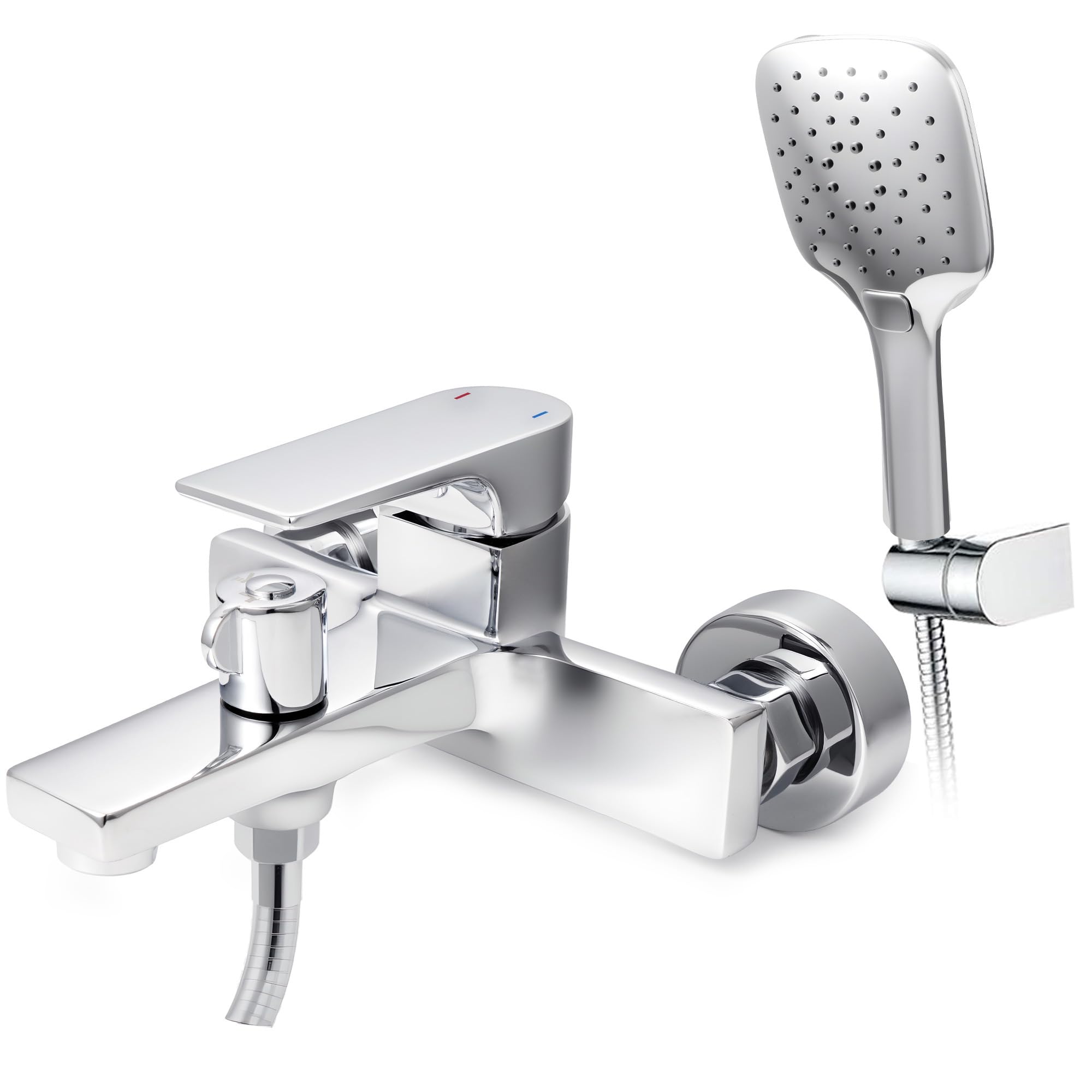 VANCOCO Wannenarmatur mit Handbrause, Komplett-Set aus hochwertigem Messing, Aufputz Badewannen-Armatur wassersparend mit Wandhalterung, Chrome