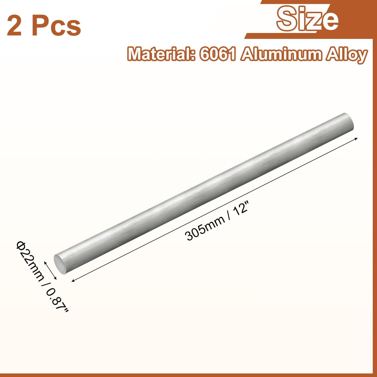 QUARKZMAN 2Pcs 43/50"(22mm) Dia Barre Ronde En Aluminium, 12" Long Barre Ronde En Aluminium 6061 Pour Remorque Garage Projets
