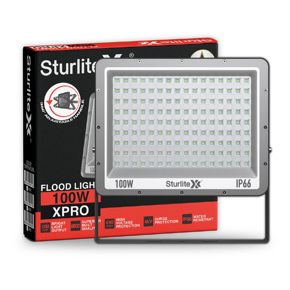 Sturlite Xpro 100 W LED Flood Light| Cool White 6500K Color Temperature LED Lamp| IP66 Waterproof Surge Protection Focus Light for Factory, Garage, Parking, Garden, Playground & Shop - Pack of 1-image-5