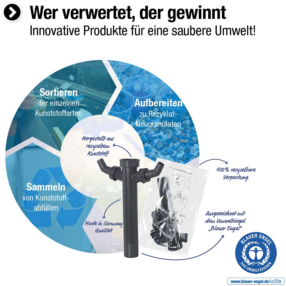 Cornat Rura regulacyjna z recyklingu – 1 1/2 cala x 40 mm – długość 250 mm – z dwoma przyłączami urządzeń – wyprodukowana z tworzyw sztucznych pochodzących z recyklingu – Made in Germany jakość/rura