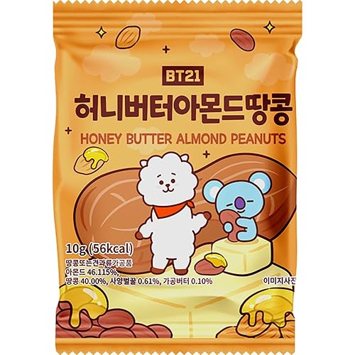 BT21 Almonds Natural Raw Snack Nuts, mantequilla de miel, almendras sabor cacahuetes, 0.35 onzas (paquete de 25)
