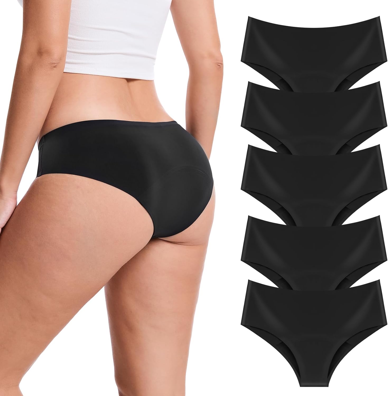 ToVii Super Leakproof Period Underwear for Women Heavy Flow - Seamless Bikini Period Panties 5-Pack