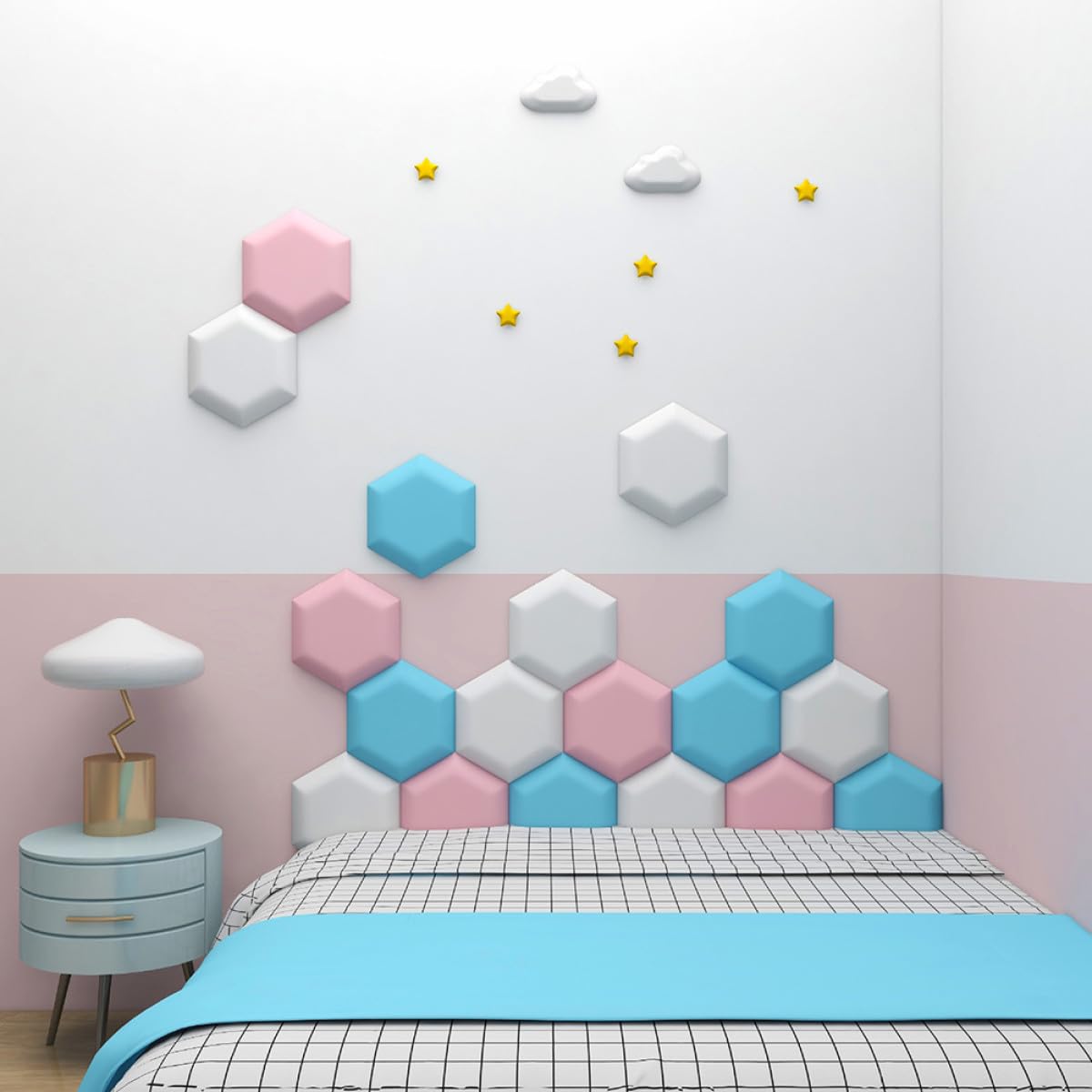Adesivi Murali Antiurto Autoadesivi in Pvc per Cameretta Bambini Stelle, Mezzaluna e Nuvole, Installazione Comoda, Set da 1 per Arredare la Stanza dei Piccoli