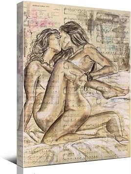 Wall Art For Women Sexy-Womens Wall Art-Lesbian Watercolor Painting-Lgbtq Women Art-Bar Themed Wall Art-Bathroom Art Wall Decor 12x16 Inch Framed Vintage Canvas Wall Art