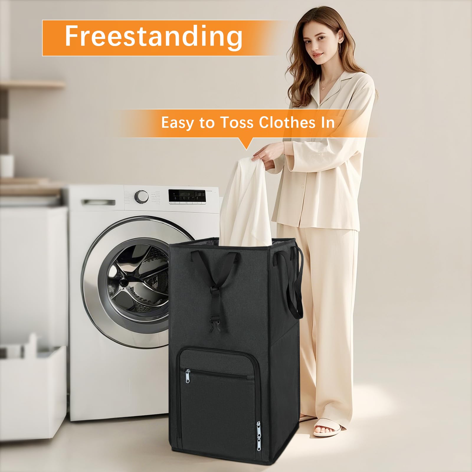Bukere Zaino portabiancheria extra large 3 in 1 con ruote, cesto portabiancheria autoportante da 90 l, cesto portabiancheria pieghevole con carrello rimovibile per dormitorio universitario