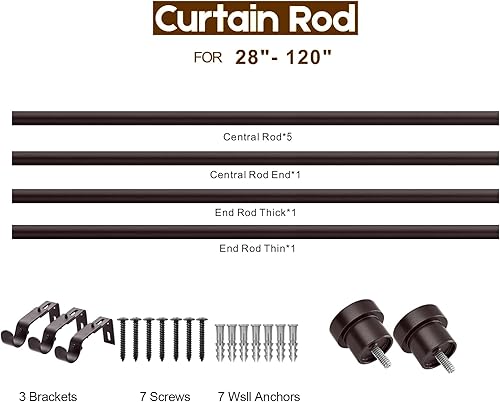 Miniatura 29 de Briofox gold Curtain Rods for Windows 66 To 120 Inch, 1 Inch Heavy Duty Adjustable Curtain Rod With Modern Decorative End Cap Finials WIth