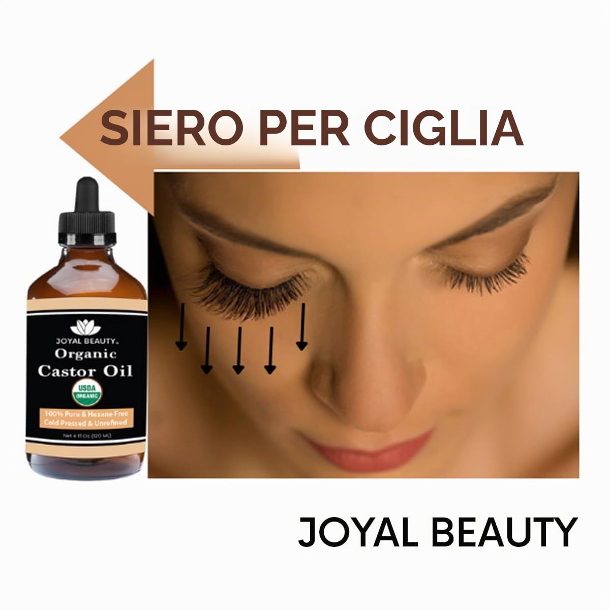 Castor Oil (4 OZ) USDA Organic 100% Pure Cold-Pressed Hexane-free Premium Quality Large Size for Hair Growth, Eyelashes, Eyebrows, Beard and Skin by Joyal Beauty. Bonus FREE Mascara Kit Included