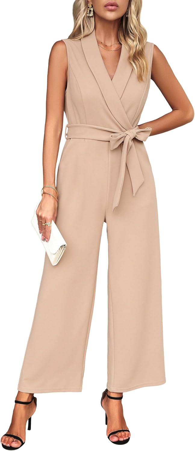 Spicy Sandia Womens Dressy Jumpsuits Sleeveless V Neck Formal Romper Elegant One Piece Jumper Summer Business Work Outfits