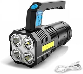 GUODSKHOO LED Flashlight Torch Rechargeable COB Spotlight Lantern Work Light Handheld Searchlight Waterproof and 4 Modes Portable Emergency Torches Lamp for Hiking Fishing Camping