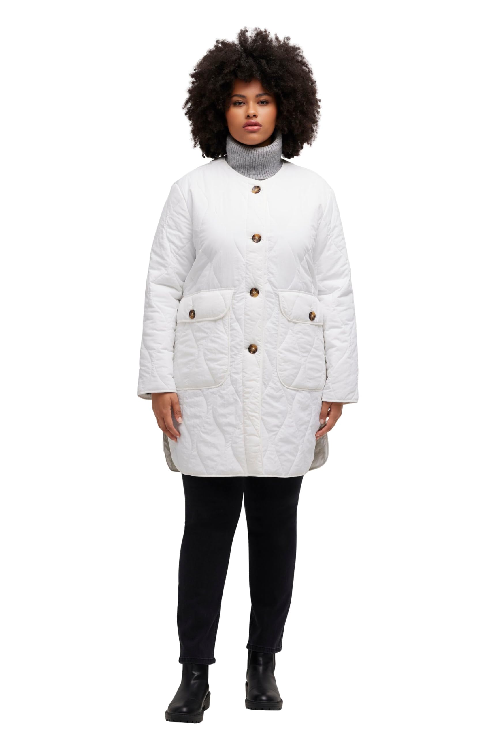 Ulla Popken Damen große Größen Übergrößen Plus Size Steppjacke, warm wattiert, V-Ausschnitt, Wellenstepp 815326