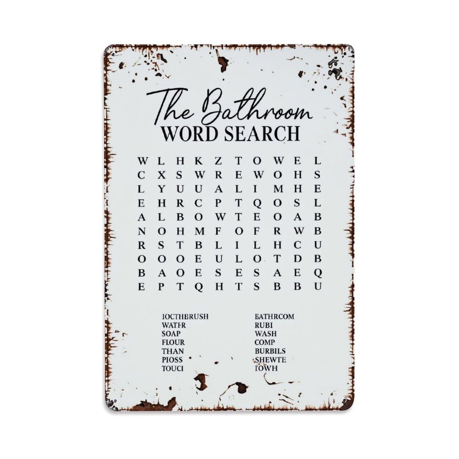 Jdfenggu Vintage The Bathroom Word Search Puzzle Retro Metal Tin Sign, Decor Art Poster For Bar, Home, Man Cave, Kitchen, Laundry Room Gift 8X12inch
