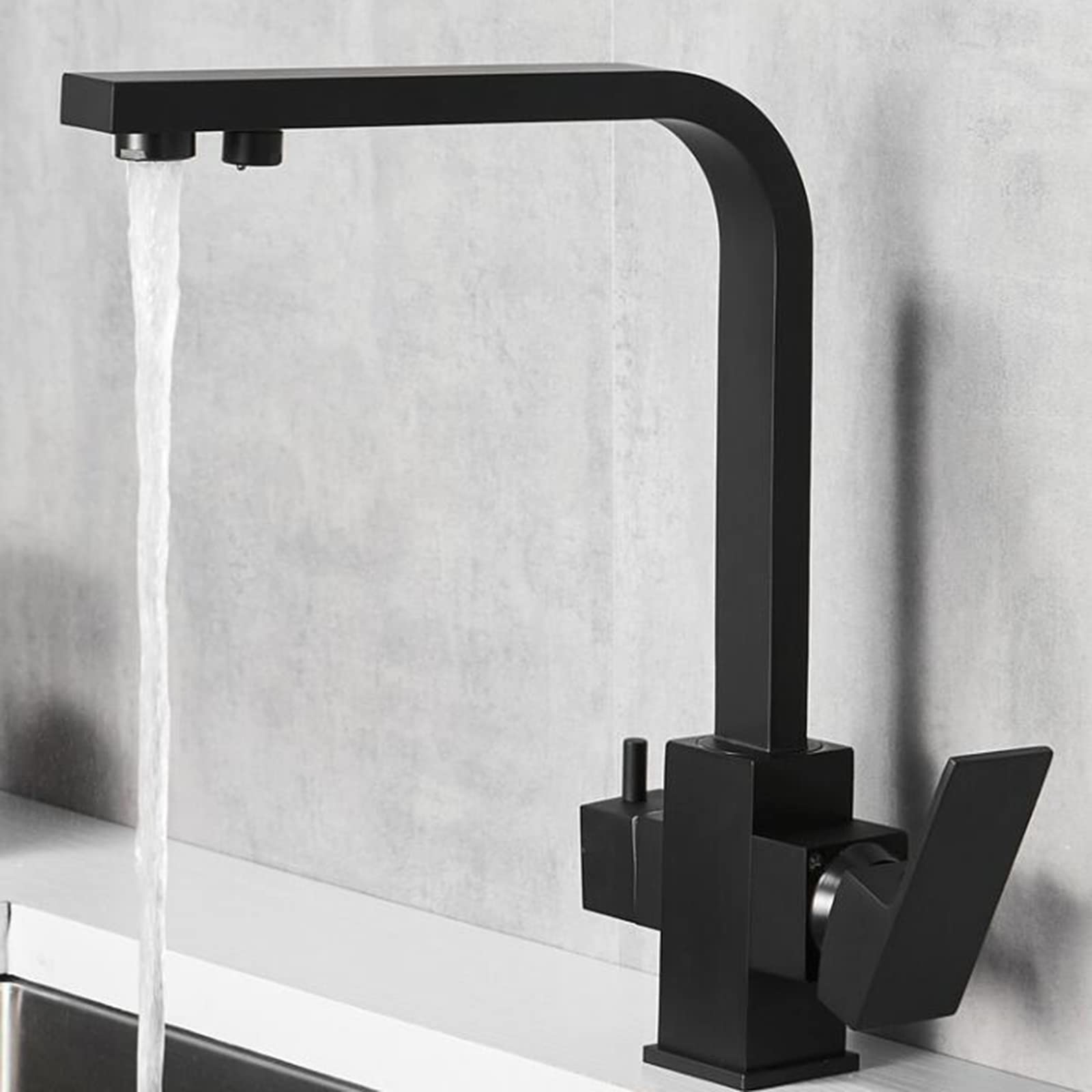 Robinet de cuisine 3 voies mitigeur eau chaude froide et filtrée noir