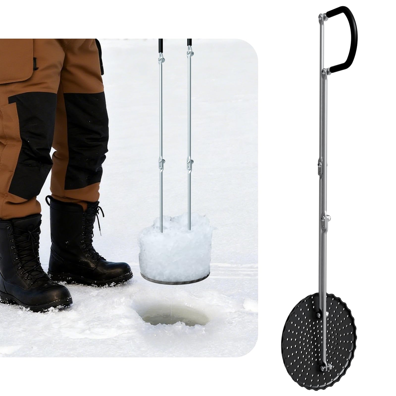 AOWALEN 8 inch Ice Fishing Scoop Skimmer, Effort Saving Ice Fishing Gear Accessories, Ice Fishing Skimmer Scoop Out Ice Instantly, Metal Ice Fishing Equipment