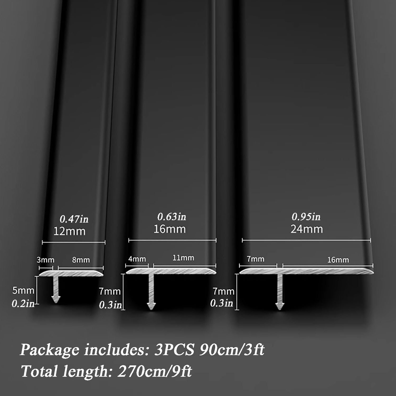 Aluminiowa listwa przejściowa T, przegroda podłogowa do łączenia szczelin, trwały i bezpieczny próg do płytek podłogowych, 2,4 cm x 2,7 m