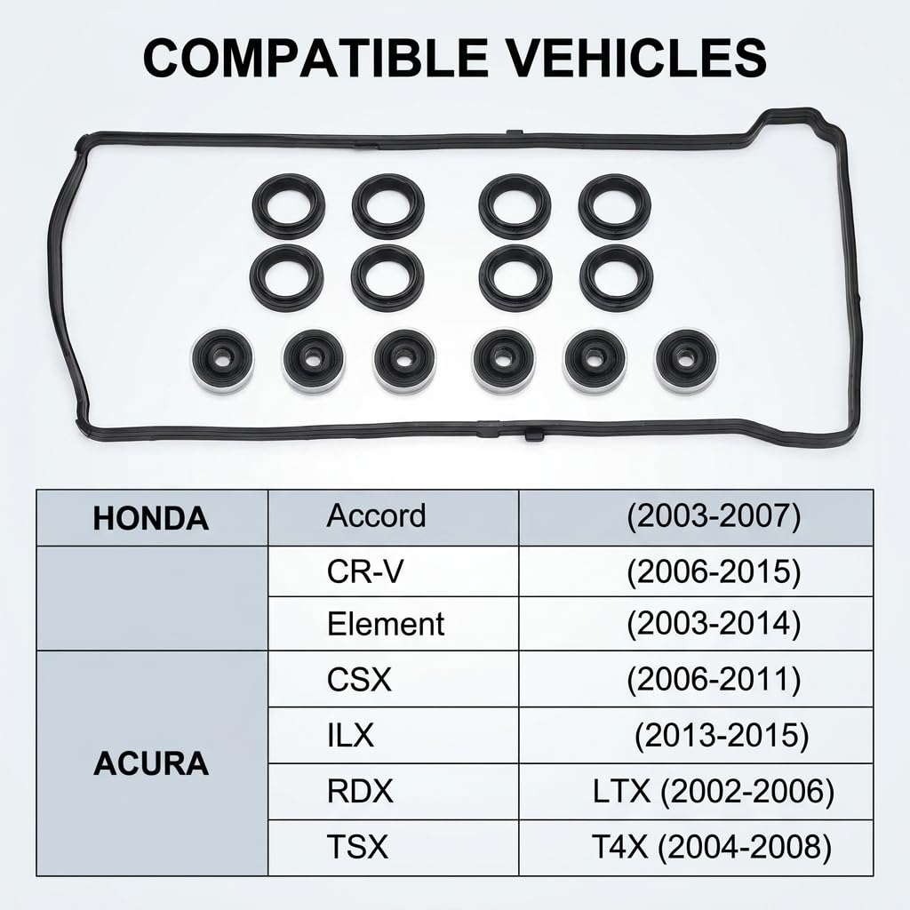 Valve Cover Gasket Set with Grommets Compatible with Honda Accord CR-V Civic 2008-2015, Acura TSX RDX ILX 2.4L, Engine Cylinder Head Seal Kit Replaces# 12341-R40-A00, VS50614R