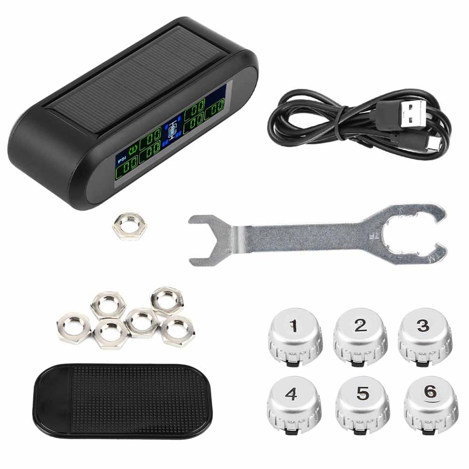Sistema de Control de Presión Monitor de presión de neumáticos para Coche, monitoreo de presión de neumáticos TPMS Solar inalámbrico para Coche, Alarma con 6 sensores externos