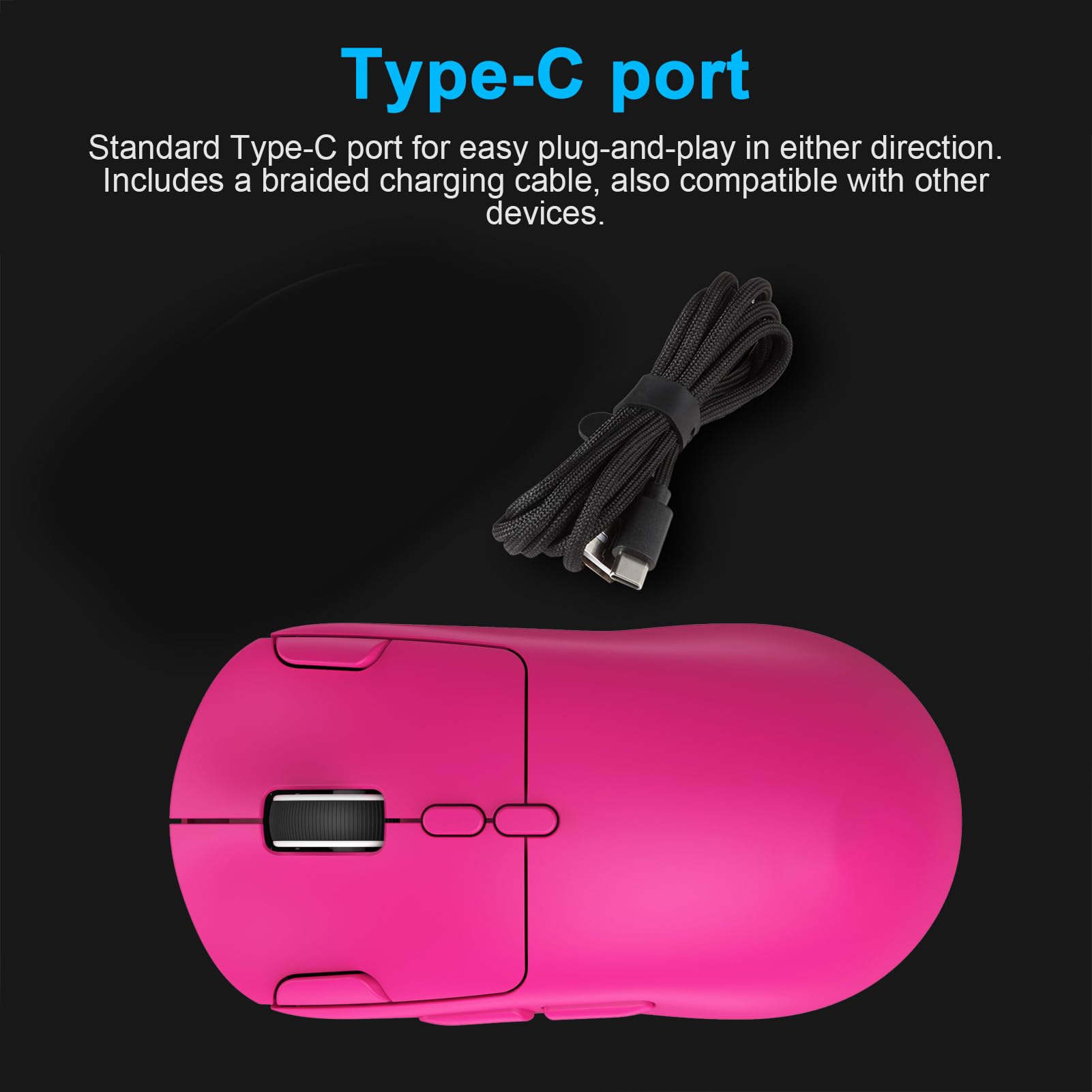 Diyeeni Mouse da Gioco Leggero per PC Portatile, modalità Tripla (PINK) | Tripla connessione 2.4G/BT/cablata, guscio ergonomico All Grip, batteria lunga 500 mAh, 10 pulsanti programmabili, 6 DPI