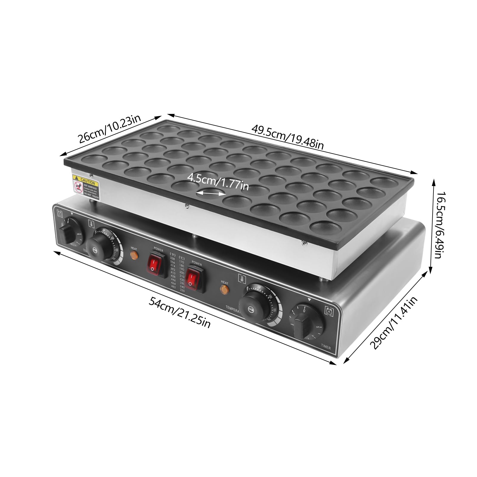 Gofres Comercial 220 V 1700 W Temporizador Antiadherente Temporizador Temporizador Temperatura Ajustable Lámpara de Control