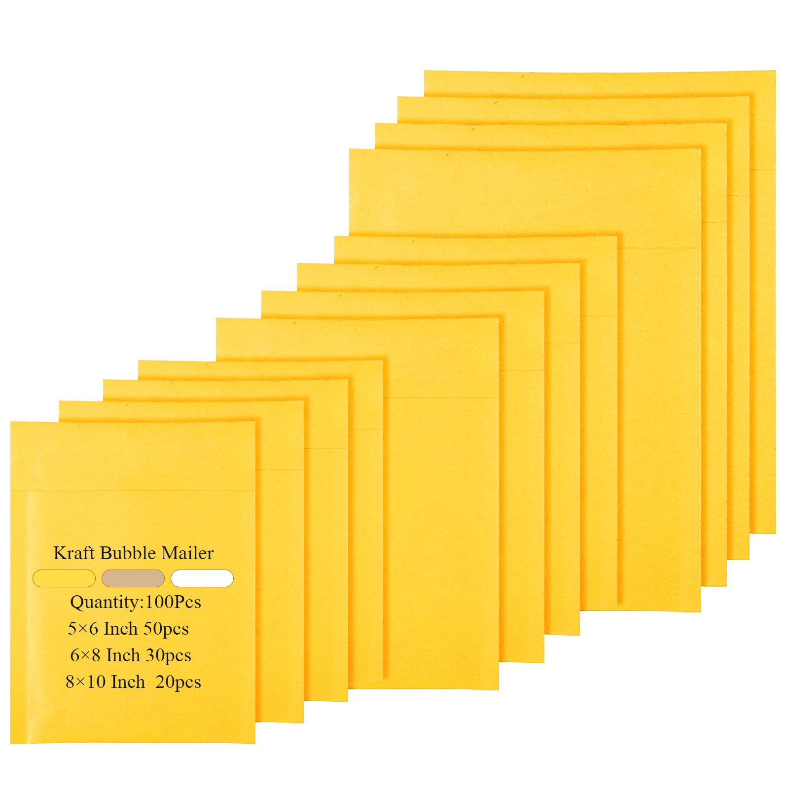 Yeyeplum 100 Pcs Kraft Bubble Mailers 3 Size Padded Envelopes Kraft Poly Mailers Bubble Lined Shipping Envelopes Mail Shipping Bags for CDs Book