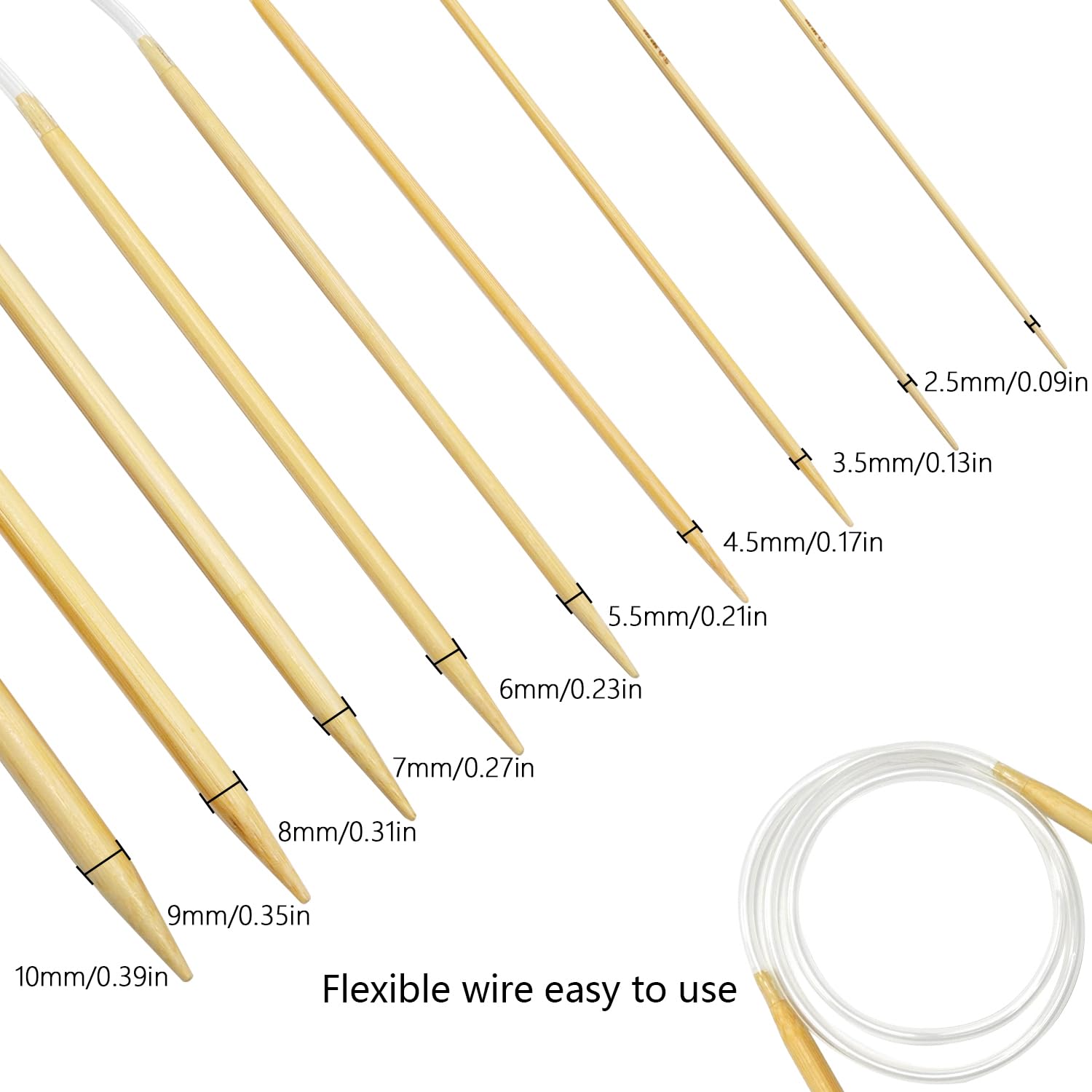 Circular Knitting Needles Bamboo Set 60 cm, 9 Sizes Double Pointed Knitting Needles - Image 2
